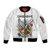 Spirit of Zimbabwe Sleeve Zip Bomber Jacket Tribal Patterns, Flag Colors and Symbol of Peace