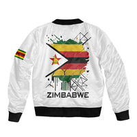 Spirit of Zimbabwe Sleeve Zip Bomber Jacket Tribal Patterns, Flag Colors and Symbol of Peace