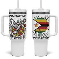 Spirit of Zimbabwe Tumbler With Handle Tribal Patterns, Flag Colors and Symbol of Peace