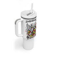 Spirit of Zimbabwe Tumbler With Handle Tribal Patterns, Flag Colors and Symbol of Peace