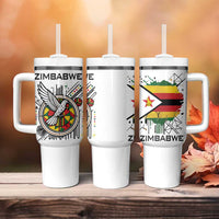 Spirit of Zimbabwe Tumbler With Handle Tribal Patterns, Flag Colors and Symbol of Peace