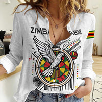 Spirit of Zimbabwe Women Casual Shirt Tribal Patterns, Flag Colors and Symbol of Peace