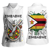 Spirit of Zimbabwe Women Sleeveless Polo Shirt Tribal Patterns, Flag Colors and Symbol of Peace