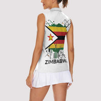 Spirit of Zimbabwe Women Sleeveless Polo Shirt Tribal Patterns, Flag Colors and Symbol of Peace