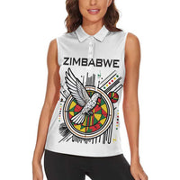 Spirit of Zimbabwe Women Sleeveless Polo Shirt Tribal Patterns, Flag Colors and Symbol of Peace
