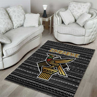 Zimbabwean Bird Statue Area Rug Tribal Pattern with National Flag Patch and Heritage Symbol