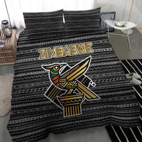 Zimbabwean Bird Statue Bedding Set Tribal Pattern with National Flag Patch and Heritage Symbol