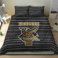 Zimbabwean Bird Statue Bedding Set Tribal Pattern with National Flag Patch and Heritage Symbol