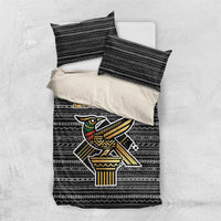 Zimbabwean Bird Statue Bedding Set Tribal Pattern with National Flag Patch and Heritage Symbol