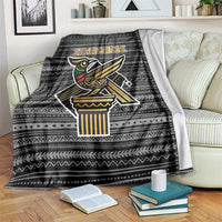 Zimbabwean Bird Statue Blanket Tribal Pattern with National Flag Patch and Heritage Symbol