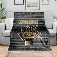 Zimbabwean Bird Statue Blanket Tribal Pattern with National Flag Patch and Heritage Symbol