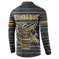 Zimbabwean Bird Statue Button Sweatshirt Tribal Pattern with National Flag Patch and Heritage Symbol