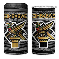 Zimbabwean Bird Statue 4 in 1 Can Cooler Tumbler Tribal Pattern with National Flag Patch and Heritage Symbol