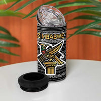 Zimbabwean Bird Statue 4 in 1 Can Cooler Tumbler Tribal Pattern with National Flag Patch and Heritage Symbol