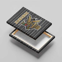Zimbabwean Bird Statue Canvas Wall Art Tribal Pattern with National Flag Patch and Heritage Symbol