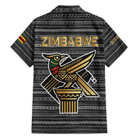 Zimbabwean Bird Statue Family Matching Off The Shoulder Long Sleeve Dress and Hawaiian Shirt Tribal Pattern with National Flag Patch and Heritage Symbol