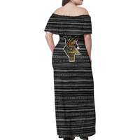 Zimbabwean Bird Statue Family Matching Off Shoulder Maxi Dress and Hawaiian Shirt Tribal Pattern with National Flag Patch and Heritage Symbol
