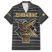 Zimbabwean Bird Statue Family Matching Off Shoulder Short Dress and Hawaiian Shirt Tribal Pattern with National Flag Patch and Heritage Symbol