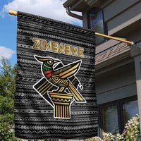 Zimbabwean Bird Statue Garden Flag Tribal Pattern with National Flag Patch and Heritage Symbol