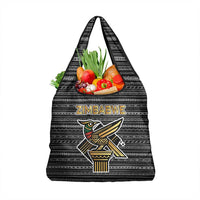 Zimbabwean Bird Statue Grocery Bag Tribal Pattern with National Flag Patch and Heritage Symbol