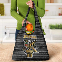 Zimbabwean Bird Statue Grocery Bag Tribal Pattern with National Flag Patch and Heritage Symbol