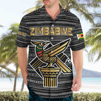Zimbabwean Bird Statue Hawaiian Shirt Tribal Pattern with National Flag Patch and Heritage Symbol