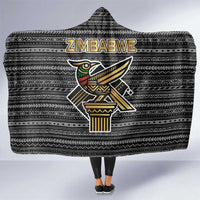 Zimbabwean Bird Statue Hooded Blanket Tribal Pattern with National Flag Patch and Heritage Symbol