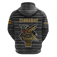 Zimbabwean Bird Statue Hoodie Tribal Pattern with National Flag Patch and Heritage Symbol