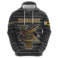 Zimbabwean Bird Statue Hoodie Tribal Pattern with National Flag Patch and Heritage Symbol