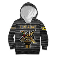 Zimbabwean Bird Statue Kid Hoodie Tribal Pattern with National Flag Patch and Heritage Symbol