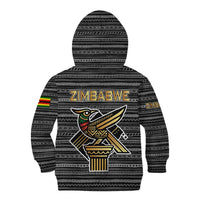 Zimbabwean Bird Statue Kid Hoodie Tribal Pattern with National Flag Patch and Heritage Symbol