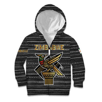 Zimbabwean Bird Statue Kid Hoodie Tribal Pattern with National Flag Patch and Heritage Symbol