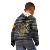 Zimbabwean Bird Statue Kid Hoodie Tribal Pattern with National Flag Patch and Heritage Symbol