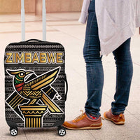 Zimbabwean Bird Statue Luggage Cover Tribal Pattern with National Flag Patch and Heritage Symbol