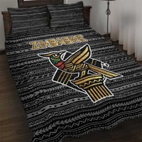 Zimbabwean Bird Statue Quilt Bed Set Tribal Pattern with National Flag Patch and Heritage Symbol