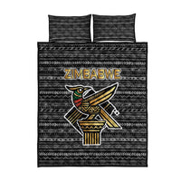 Zimbabwean Bird Statue Quilt Bed Set Tribal Pattern with National Flag Patch and Heritage Symbol