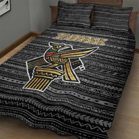 Zimbabwean Bird Statue Quilt Bed Set Tribal Pattern with National Flag Patch and Heritage Symbol