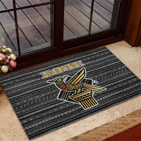 Zimbabwean Bird Statue Rubber Doormat Tribal Pattern with National Flag Patch and Heritage Symbol