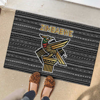 Zimbabwean Bird Statue Rubber Doormat Tribal Pattern with National Flag Patch and Heritage Symbol