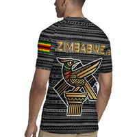 Zimbabwean Bird Statue Rugby Jersey Tribal Pattern with National Flag Patch and Heritage Symbol