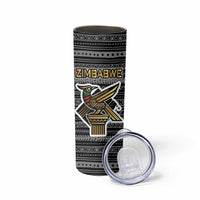 Zimbabwean Bird Statue Skinny Tumbler Tribal Pattern with National Flag Patch and Heritage Symbol