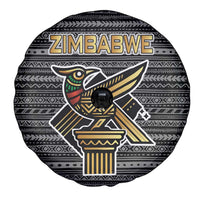 Zimbabwean Bird Statue Spare Tire Cover Tribal Pattern with National Flag Patch and Heritage Symbol