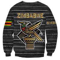 Zimbabwean Bird Statue Sweatshirt Tribal Pattern with National Flag Patch and Heritage Symbol