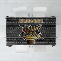 Zimbabwean Bird Statue Tablecloth Tribal Pattern with National Flag Patch and Heritage Symbol