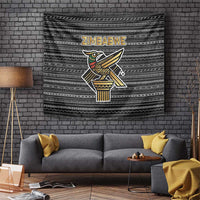 Zimbabwean Bird Statue Tapestry Tribal Pattern with National Flag Patch and Heritage Symbol