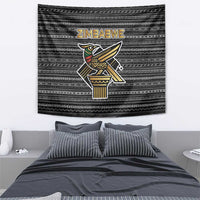 Zimbabwean Bird Statue Tapestry Tribal Pattern with National Flag Patch and Heritage Symbol