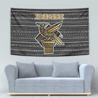 Zimbabwean Bird Statue Tapestry Tribal Pattern with National Flag Patch and Heritage Symbol