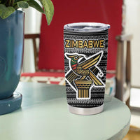 Zimbabwean Bird Statue Tumbler Cup Tribal Pattern with National Flag Patch and Heritage Symbol