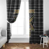 Zimbabwean Bird Statue Window Curtain Tribal Pattern with National Flag Patch and Heritage Symbol