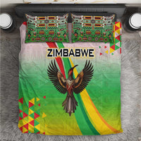 Zimbabwe Vibe Bedding Set Tribal-Inspired Background with Geometric Flag Color Design